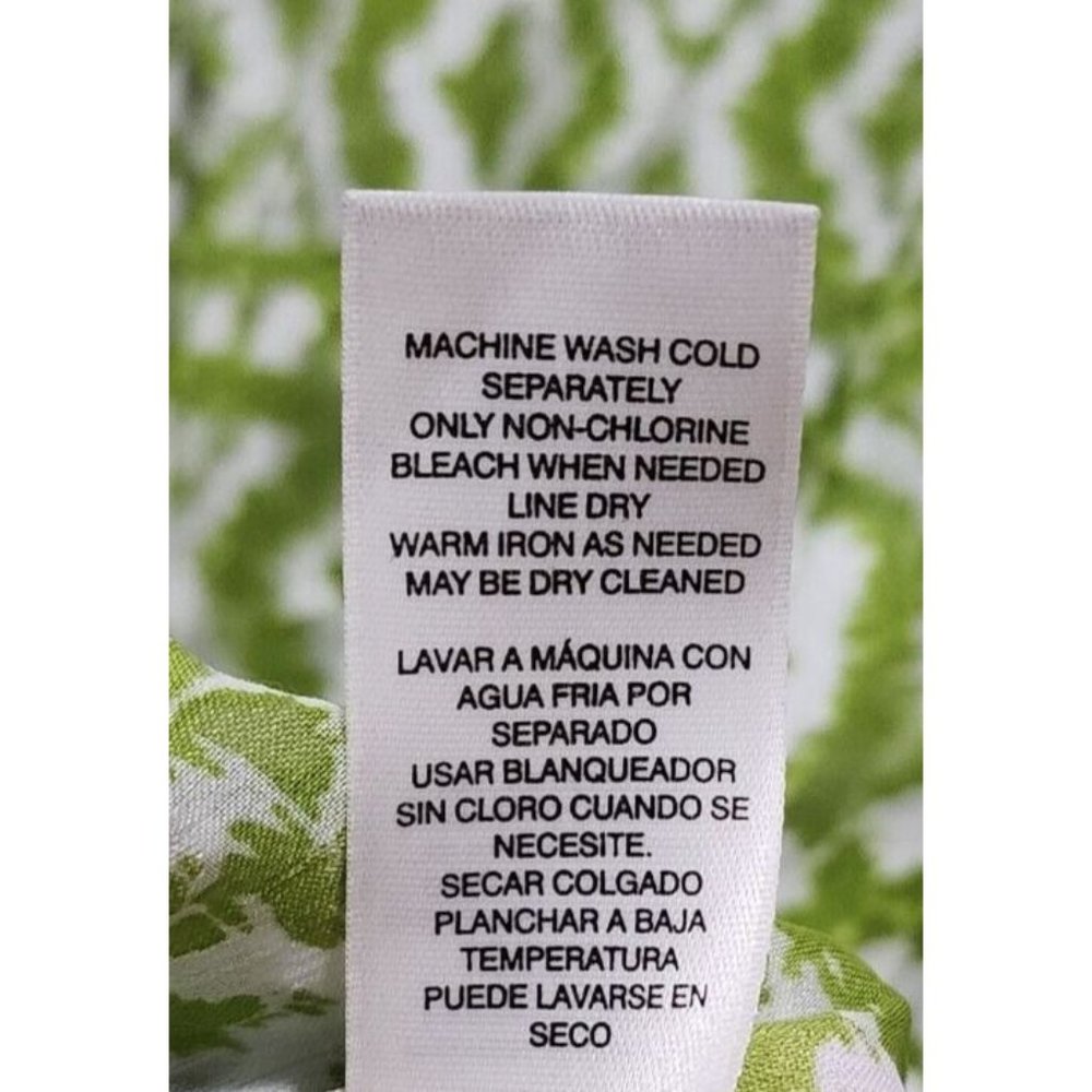 Chico's Women's Long Sleeve V Neck Tunic Top Green/White Semi-Sheer Size 2 (L) - Picture 9 of 10